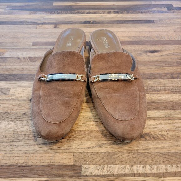MICHAEL Michael Kors Nadia Brown Suede Slide/Slip On Shoes - Picture 2 of 13